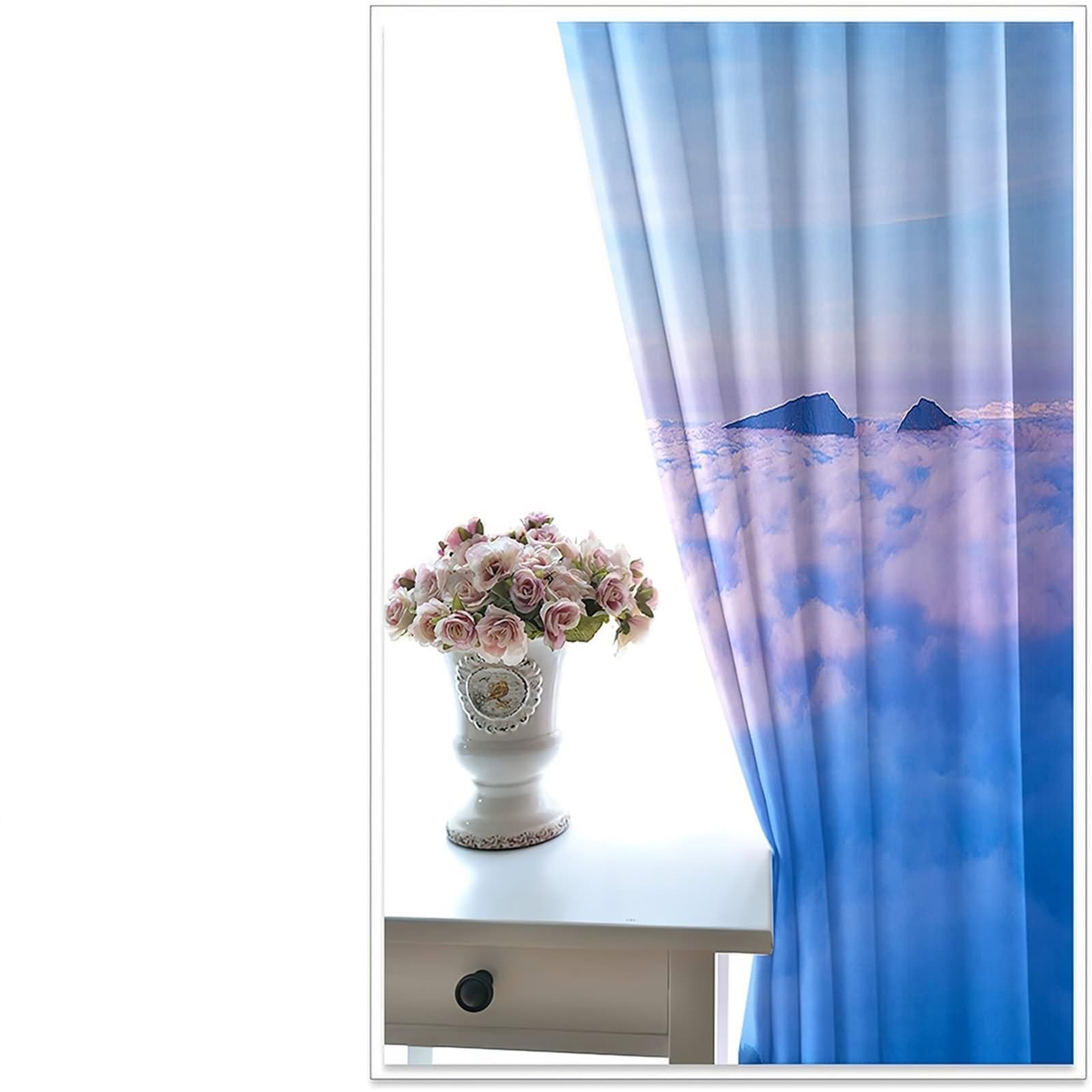 Rideaux Fenetre Occultant, Rideau Chambre Adulte Boheme Noir Blanc Gris Ciel, Nuages et Montagnes Polyester Lot de 2 204x214cm
