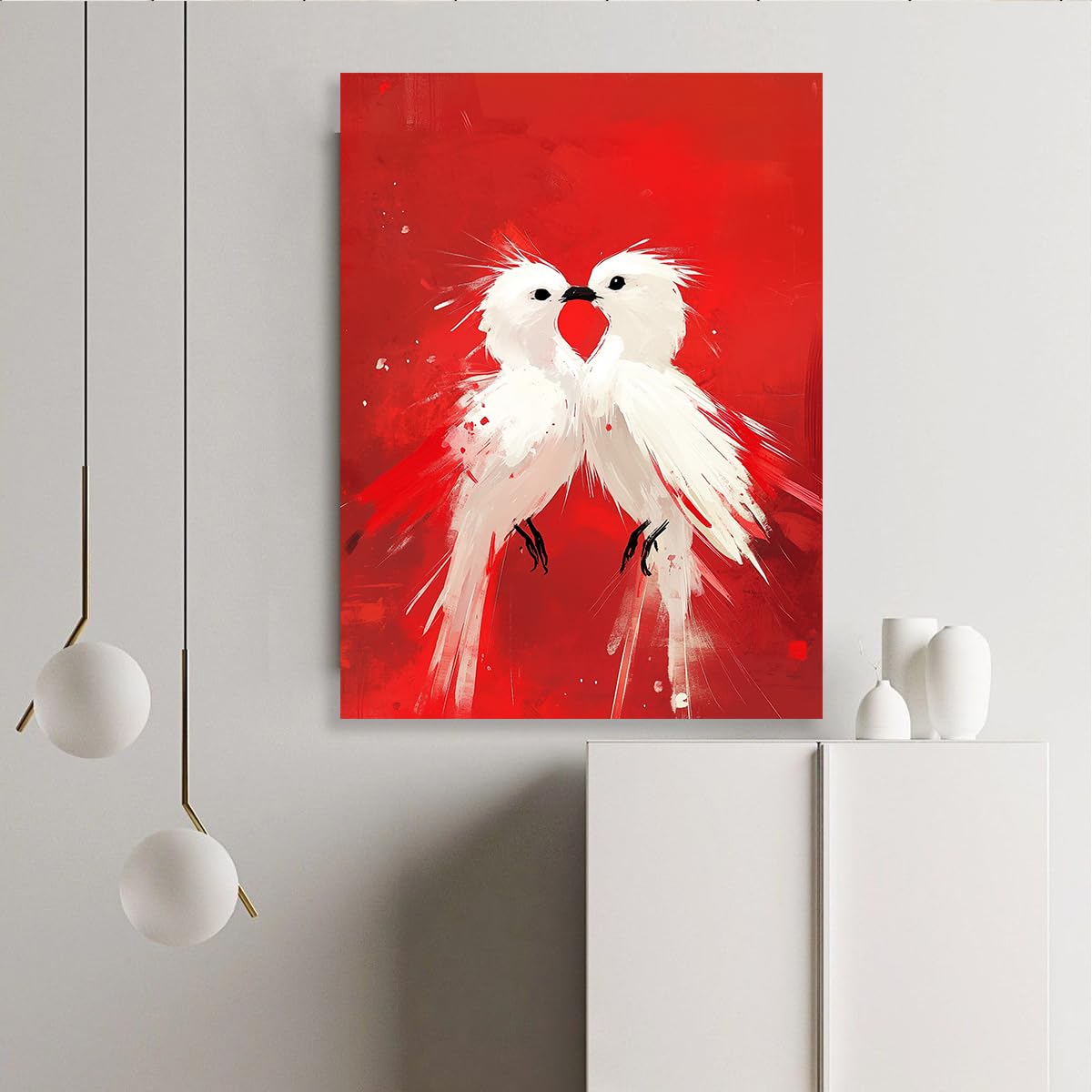 TOANGWALL Arte mural enmarcado en lienzo contemporáneo cartel de fondo rojo con un fondo rojo pintura de murales románticos para salón cuarto de bebé decoración del hogar 75x115cm