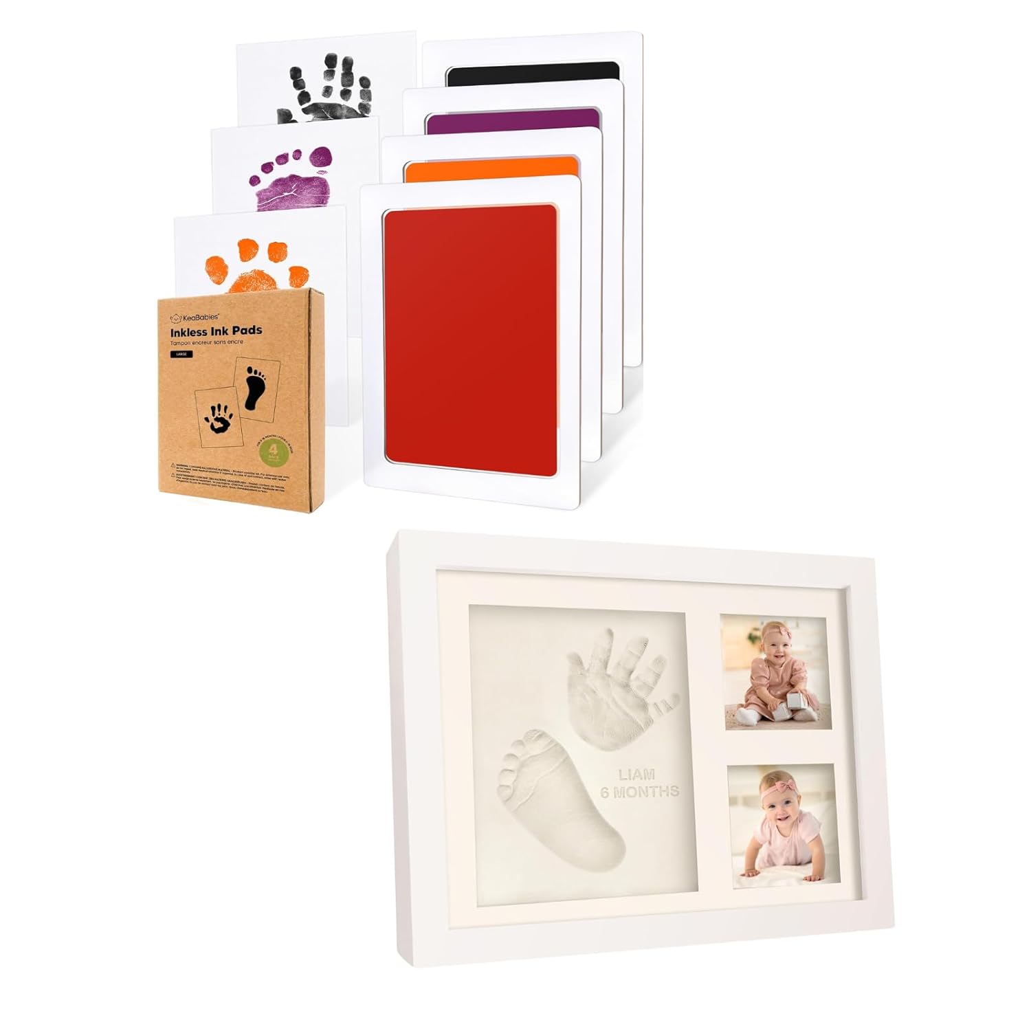 KeaBabies 4-Pack Inkless Hand and Footprint Kit and Baby Handprint and Footprint Frame Kit - Inkless Ink Pad Pet Paw Print - Personalized Nursery Picture Frame for Newborn