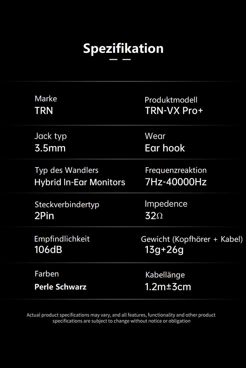 TRN VX PRO+Cuffie Hi-Fi doppie magnetiche da 10 mm progettate ergonomicamente con cavo staccabile a 2 pin (jack da 3,5 mm + microfono/nero)
