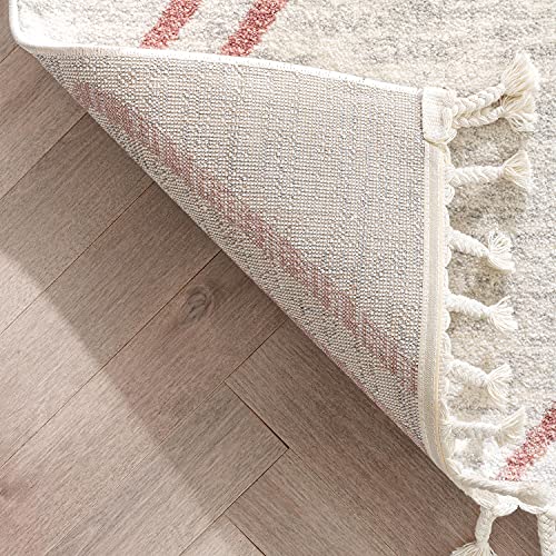 Well Woven Merri Pink Ivory Geometric Stripes Pattern Stain-Resistant Area Rug 3X5 (3'11" X 5'3") #TOP5