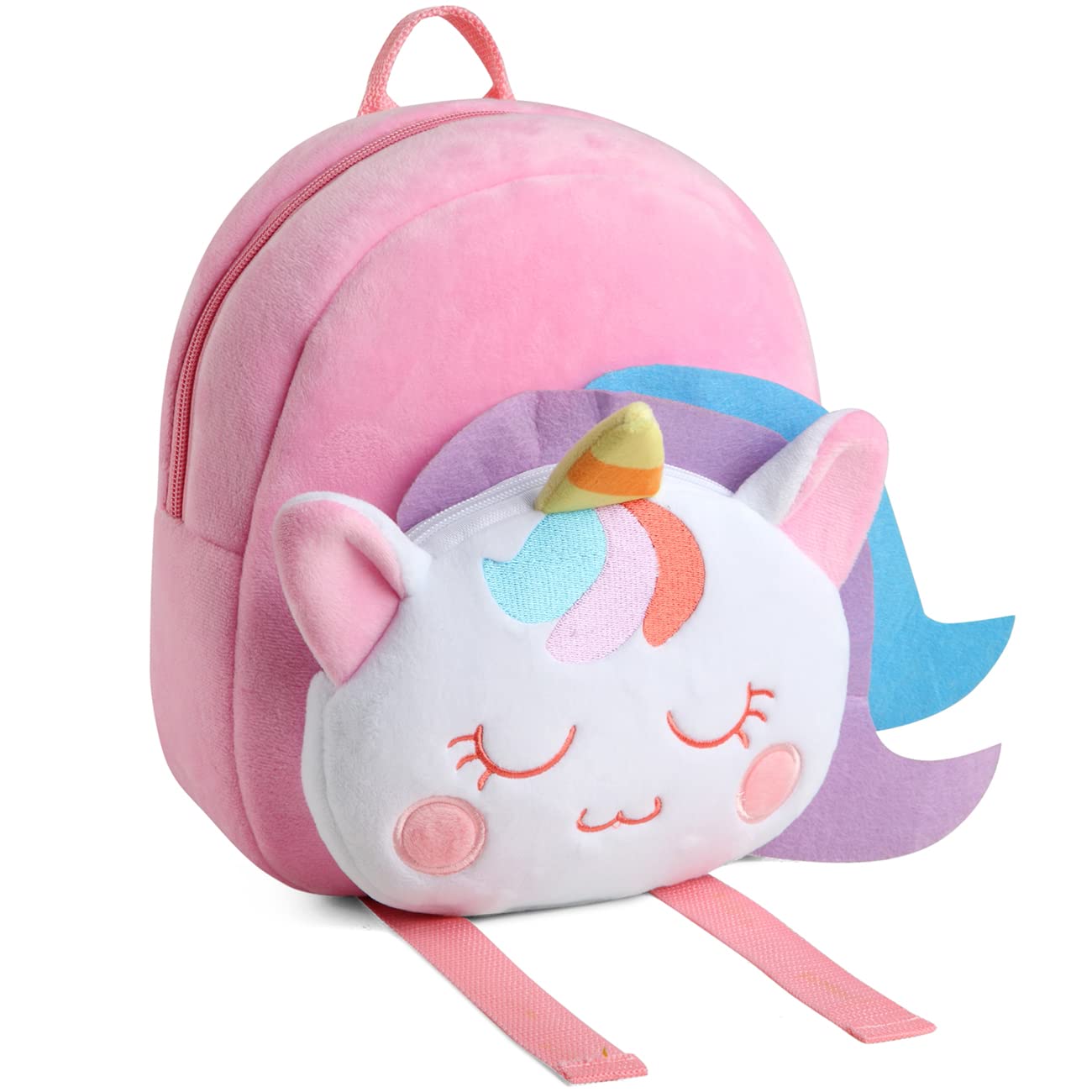 Toddler Backpack, and Cute Plush Animal Small Daycare Backpack with Leash Smiling Unicorn