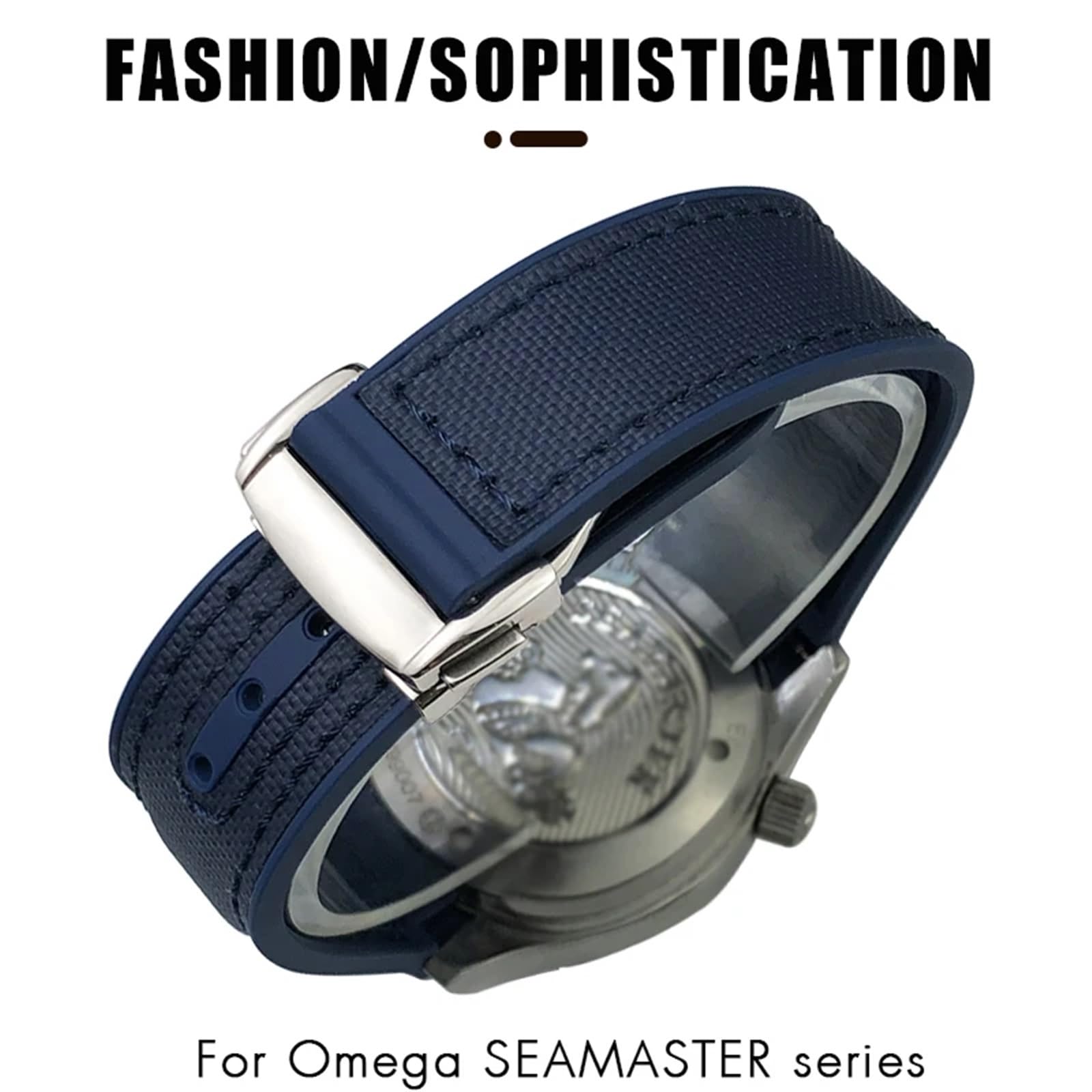 Uhrenarmbänder aus Leder, Ersatzarmband aus Leder, 21 mm 22 mm, gebogenes Ende, blau-rotes Stoffarmband aus Nylon und Gummi, 19 mm 20 mm, passend for Uhrenarmband 300 AT150