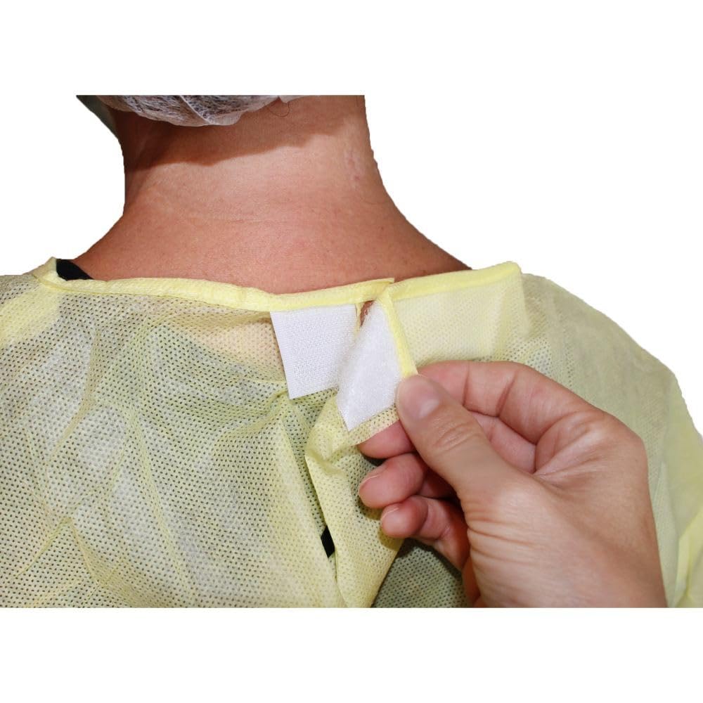 Medi-Inn ISO-PLUS - Bata de protección (con puños de punto y cierre de velcro, talla XL, 135 x 152 cm, material SMS, 10 x 10 = 100 unidades), color amarillo
