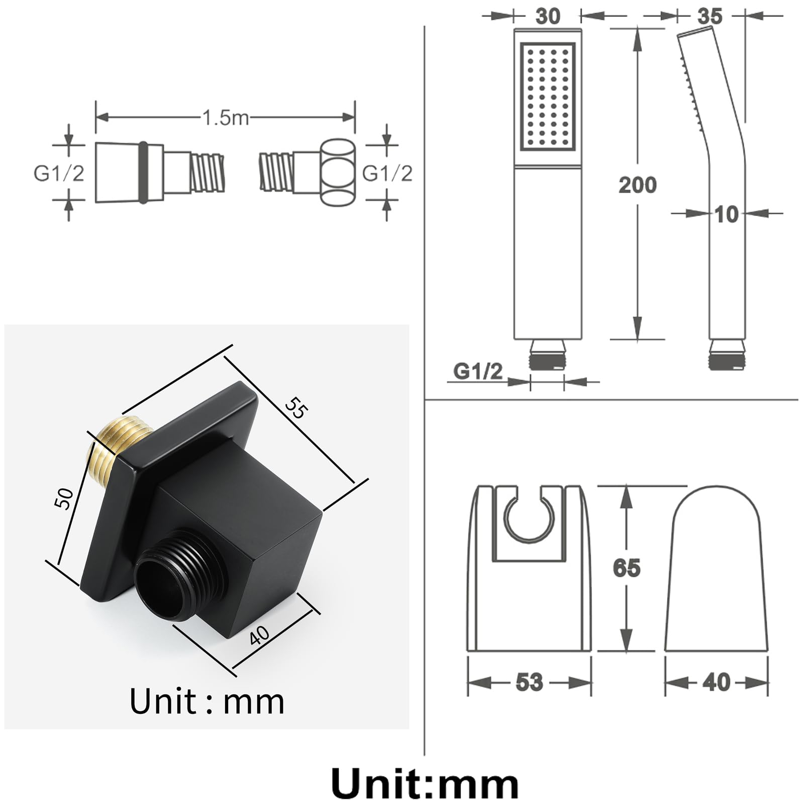 Juego de tubo de acero inoxidable de 59 pulgadas y cuadrado de latón negro, duradero y elegante para decoración del hogar, perfecto para interiores modernos y mejoras de muebles