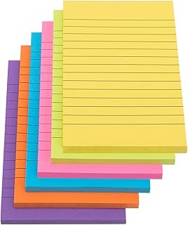 Stick Notes, 6 Pack 300 Sheet Sticky Note Pad Assorted Color Lined Self Stick Memo Pads for Office, School and Home Uses