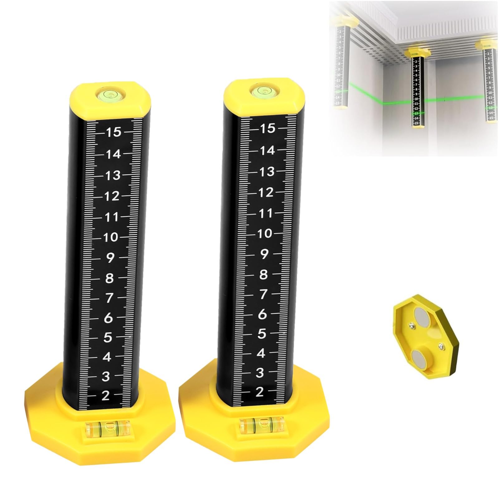 LYDODOKA 2Pcs Ceiling and Floor Tile Height Ruler, Ceiling Leveling Ruler with Magnetic Base, Leveling Special Ruler, Equal Height Ruler Gradienter, Contour Ruler for Suspended Ceiling Tile (Black)