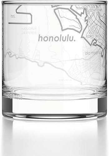 Miniatura 130 de Well Told Vaso de whisky grabado con mapa de Charleston, Carolina del Sur, vaso de rocas estilo antiguo (11 oz, transparente), vaso de whisky