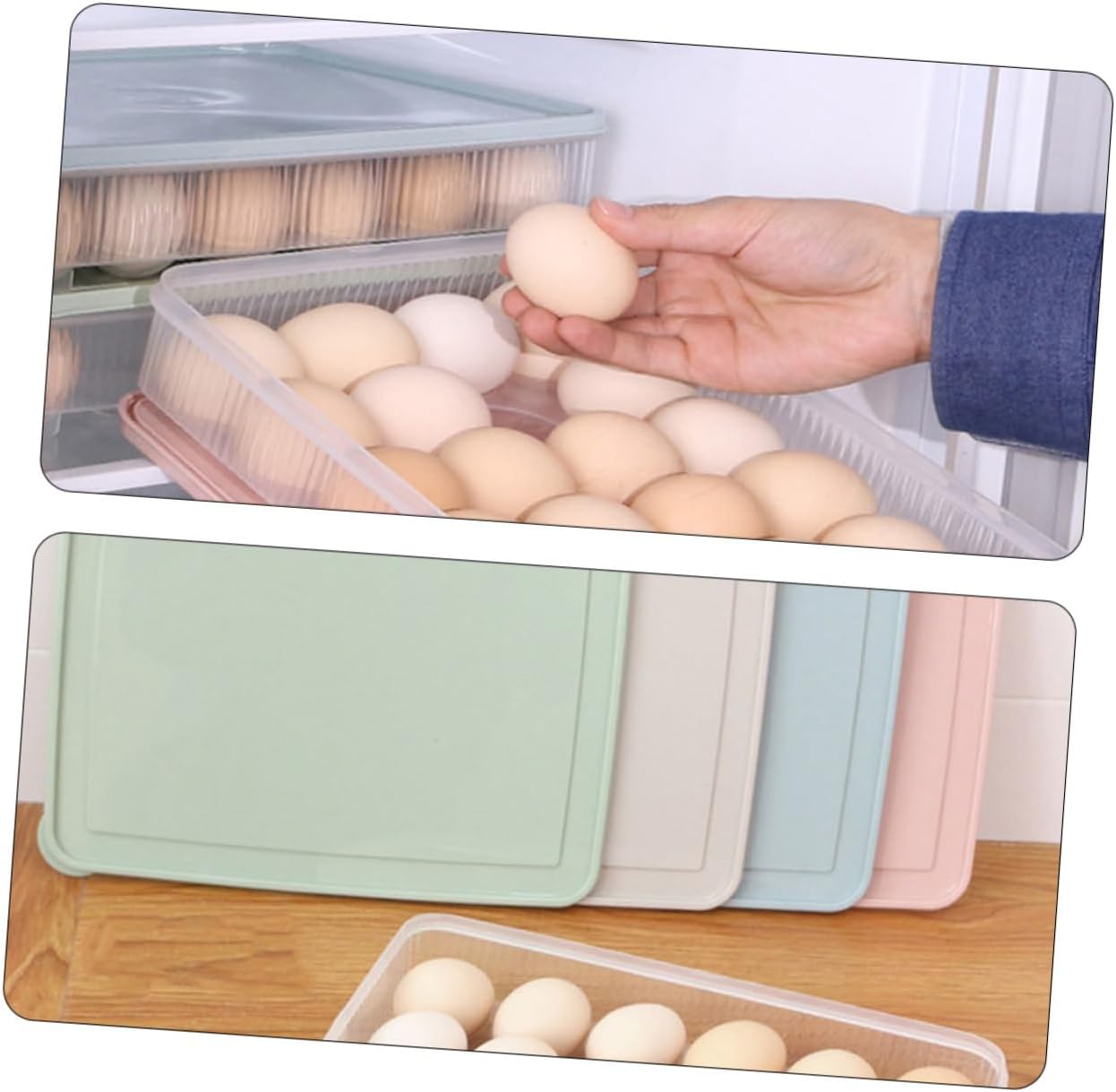 2Pcs Stackable Kitchen Egg Storage Box Refrigerator Egg Holder Falling Food Preservation Tray Egg Organizer for Fridge Use