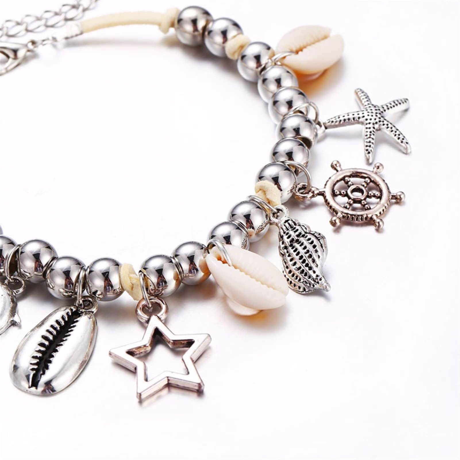 Fußkettchen für Damen, Delfin-Seestern-Design, Fußkettchen mit Muschelanhängern, Strand-Stil, Fußkettchen, Kette, Damenschmuck, Accessoires, Damen-Fußkettchen