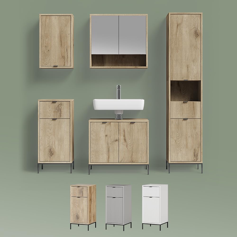Livinity Badschrank ATERNO, Weiß, 40 x 65 cm mit 2 Regalböden