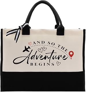 Gkwa Cotton Canvas Tote Bag for Women, Canvas Tote Bag for Gifting, Totes Bags Gift, Promotion Gifts, Encouragement Gift Travel Bags, Beach Totes, And So the Adventure Begins