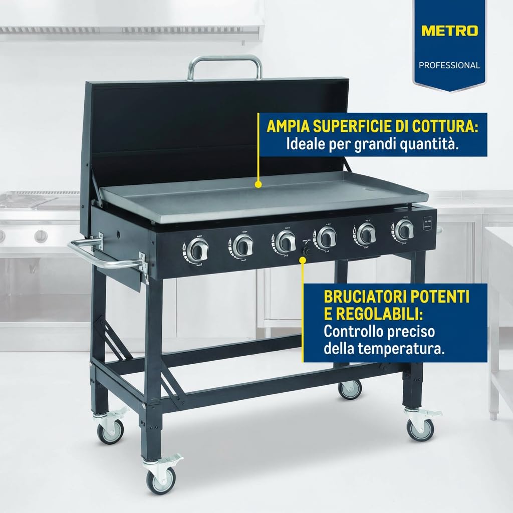 METRO PROFESSIONAL Barbecue a Gas Dayton 6 Bruciatori 108x53 cm Acciaio Nero 22.2 kW