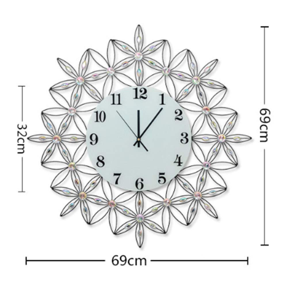 Reloj de Pared, Reloj de Pared Redondo Metal, Cuarzo, Diamantes, diseño Flores, Varios tamaños(A)