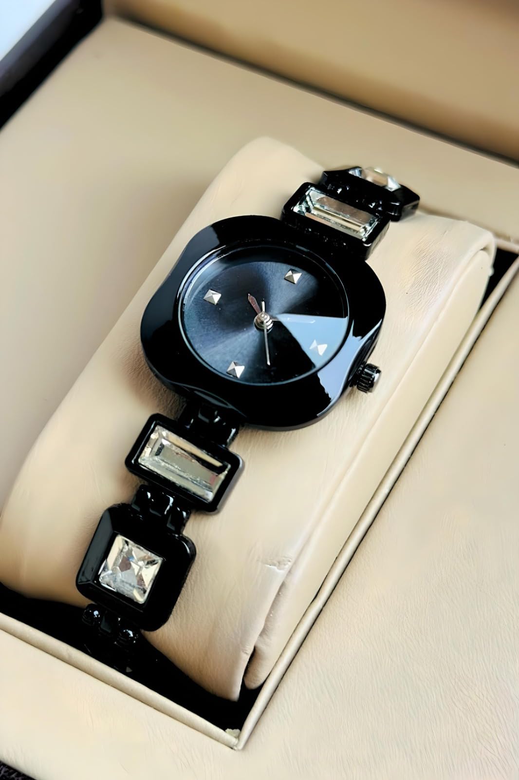 styledose Luxury Round Dial in Square case with Ston Studded brecelet Strap Quartz Analogue Wrist Watches for Women's & Girls&Miss&Ladies (Black) 2