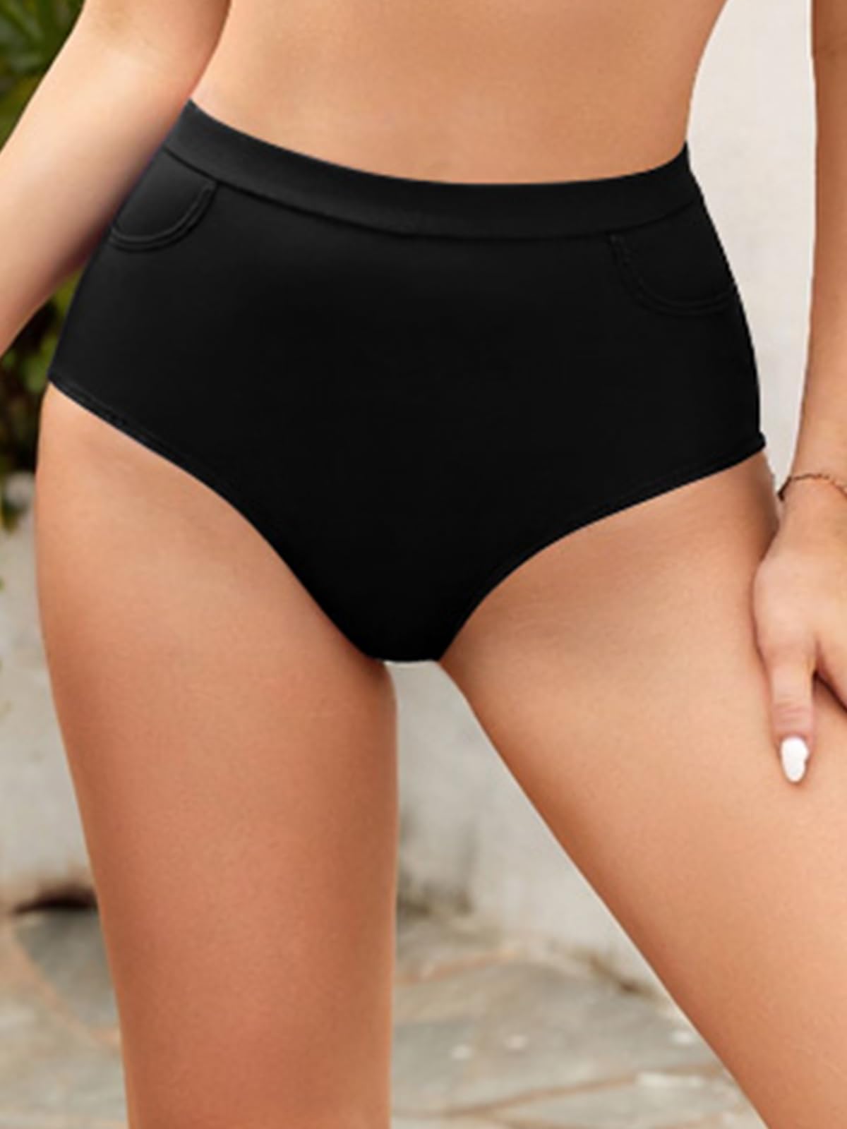 SHEKINI Damskie spodnie bikini, wyszczuplające brzuch, klasyczne spodenki kąpielowe dla kobiet, do pływania, na plażę, sportowe szorty plażowe, z kieszeniami