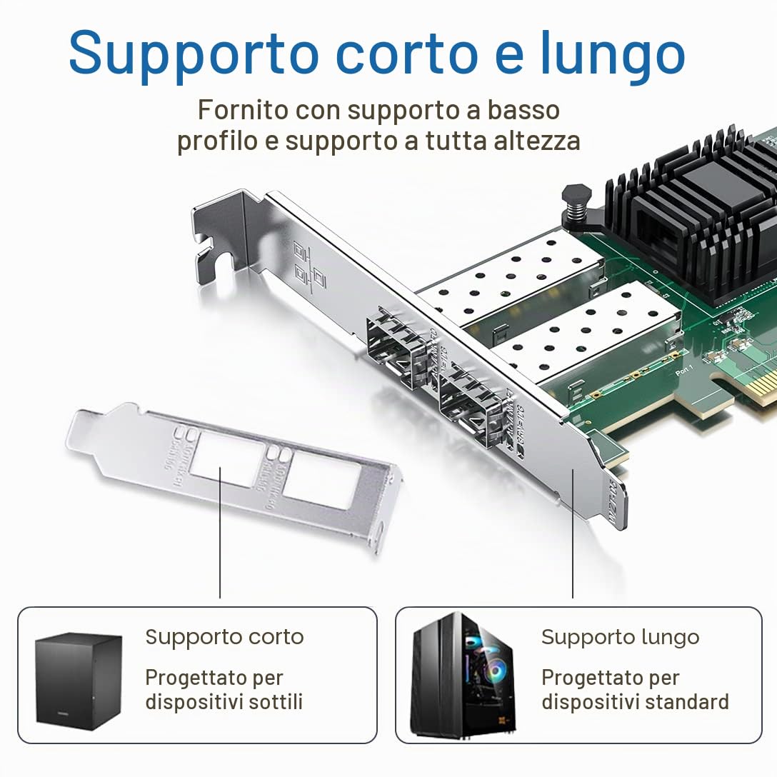 10G Scheda di rete Ethernet,2 ports SFP+ NIC,10GbE CNA,SPEC pari a X520-DA2, compatibile con Intel 82599ES controllore,supporto Windows Server/Linux/VMware (non supporto MAC)