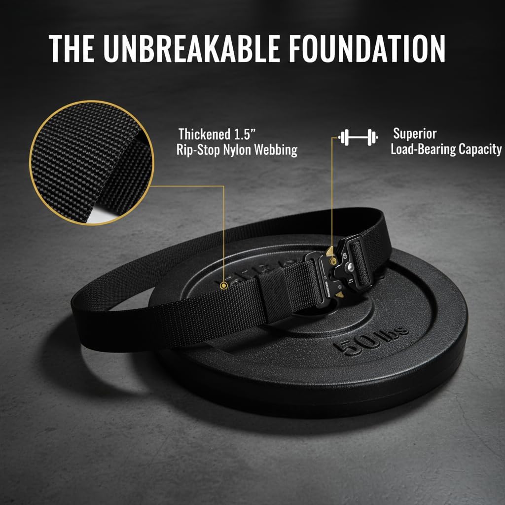 KingMoore Men's Tactical Belt Heavy Duty Webbing Belt Adjustable Military Style Nylon Belts with Metal Buckle - Image 3