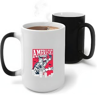 Funny Cat Gift for American Pet Lovers Giant Cat Illustration in City 11oz 15oz Color Changing Mug