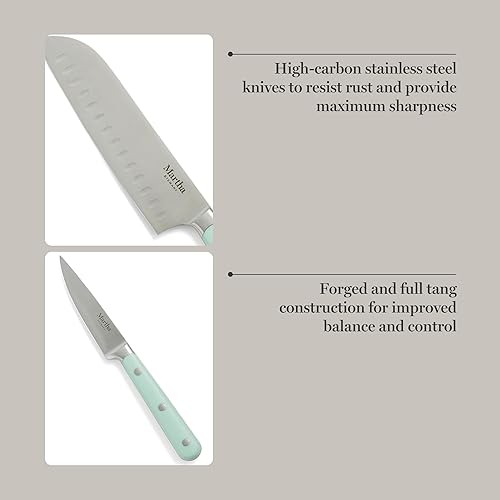 Vista 35 de MARTHA STEWART Eastwalk Juego de 14 cuchillos de cocina de acero inoxidable de alto carbono con mango forjado triple remachado ABS bloque de madera