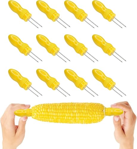 Xiaokeis 12 soportes de mazorca de maíz de acero inoxidable, brochetas de maíz en la mazorca para barbacoa, soportes de doble pines, tenedores de