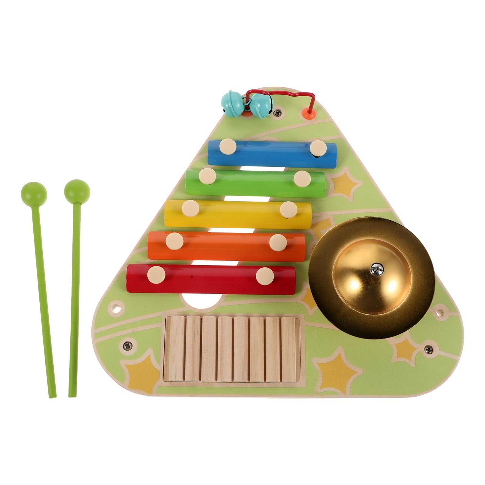 BESTonZON 1 ensemble de xylophone pour enfants - 4 instruments de musique en bois comprenant un tableau d'activités, des percussions à main et des cymbales. Jouet d'éveil sensoriel pour les