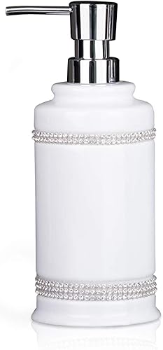 Botella dispensadora de jabón de mano de 17 onzas líquidas y loción, de cerámica, color blanco para cocina, baño, encimera, lavandería, capacidad