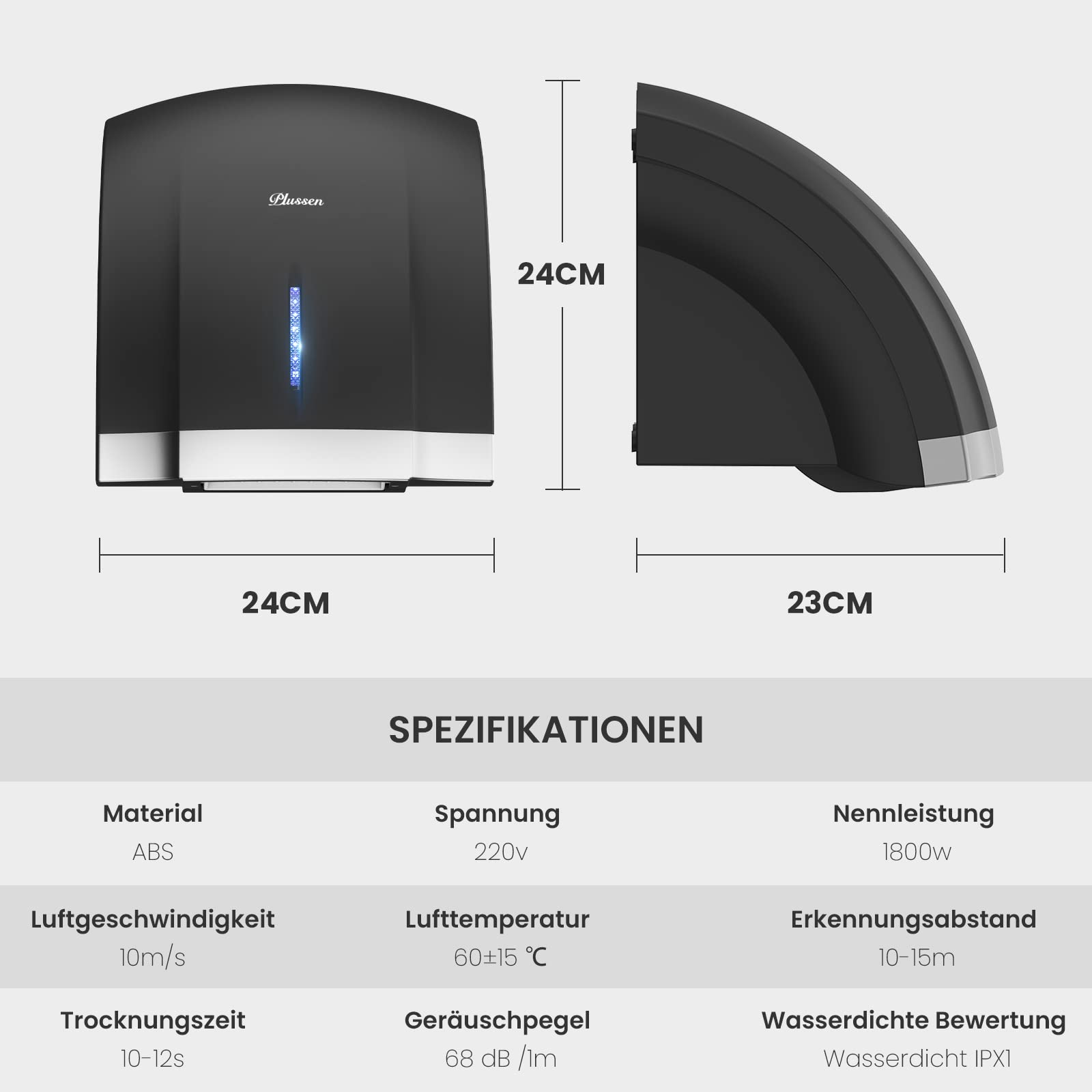 Secador de Manos eléctrico Sensor de Infrarrojos de 8 a 10 Segundos, Secado rápido, secador automático de Manos de baño para hogar, Interruptor de frío/Calor, bajo Ruido (negro-1003)