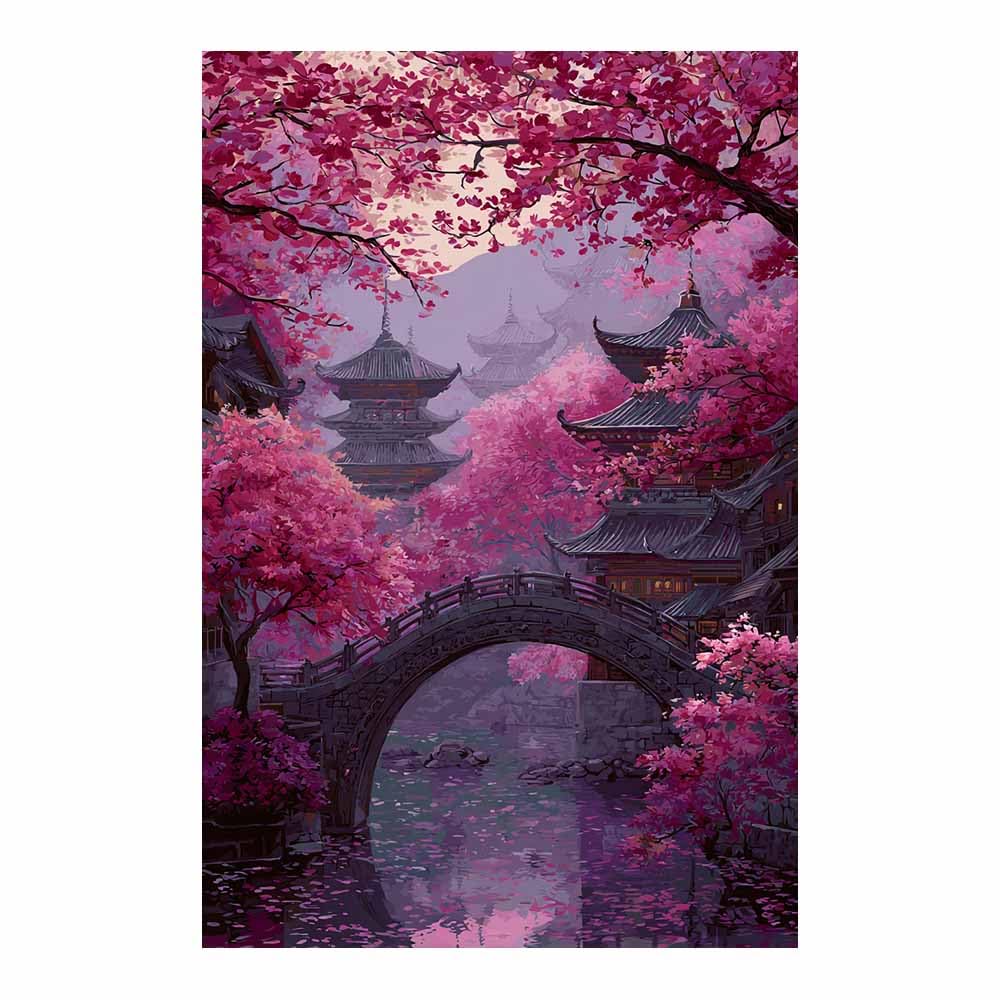 XENIOU landscape poster Traditionals Town Bridge artwork, wall decoration Living Room Bedroom Hallway Stairs Decoration(Multicolor)-20x30cm Unframed