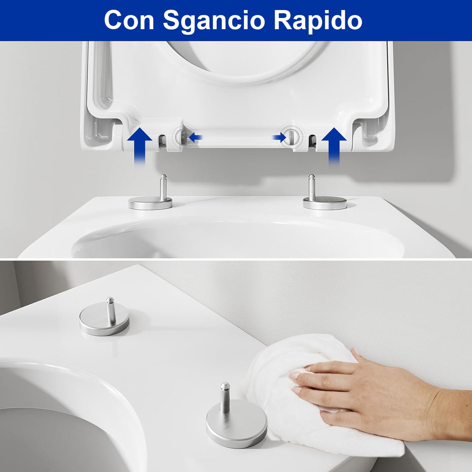Copriwater con Chiusura Ammortizzata, Bianco PP, Forma di D, 42x33.5cm