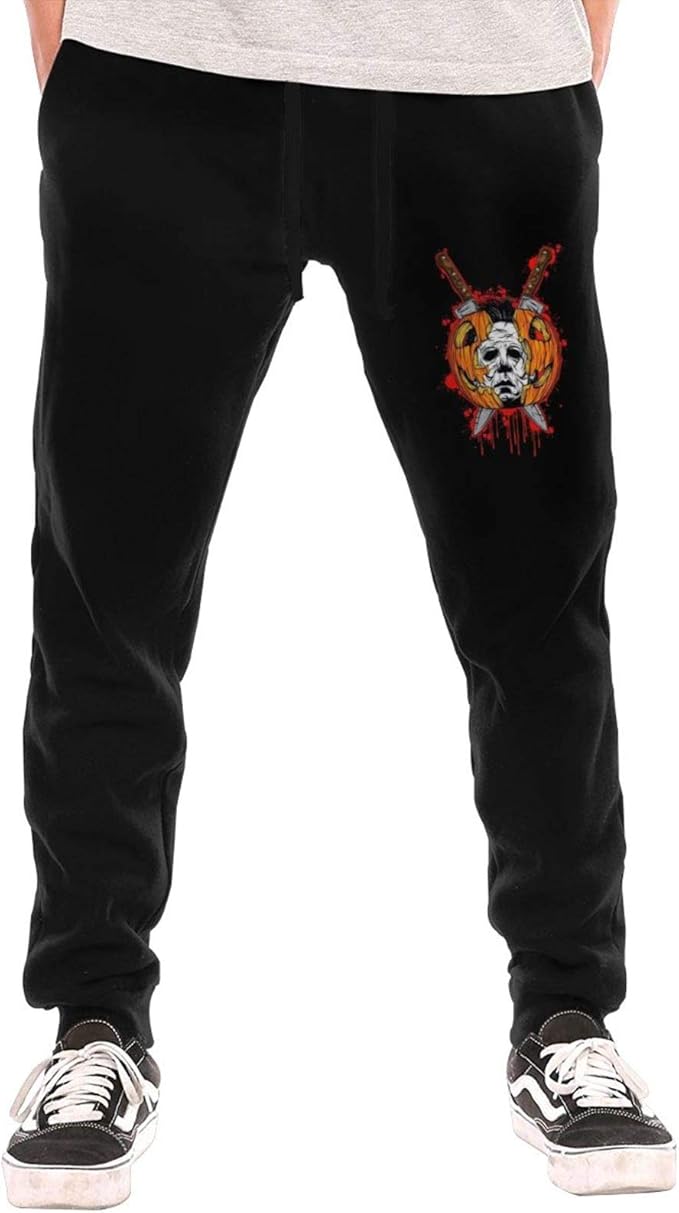Halloween Michael Myers Men's Drawstring Classic Joggers Pants Zipper Pockets Sport Sweat Pants