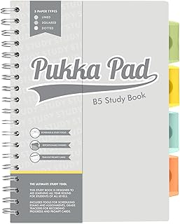 Pukka Pad, B5 Study Book - 120 Page, 60 Sheet B5 Notebook - Repositionable Dividers, Lined, Squared, & Dotted Paper, Schedules, Assignment & Grade Trackers, Exam Prep, and Revision Cards, 25.4 x 18cm