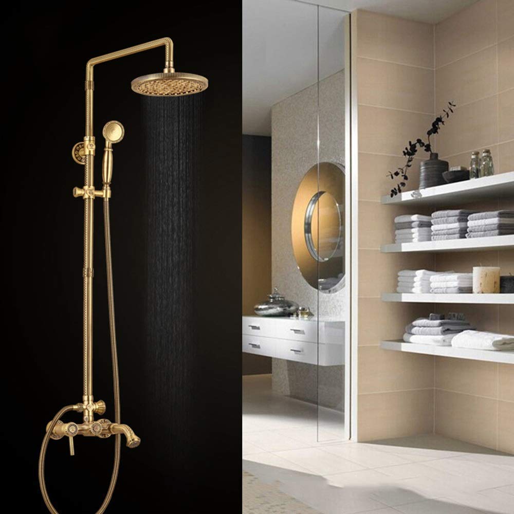 OZBMA Shower Set European All-Copper Green Bronze Antique Retro Bathroom Water Supply