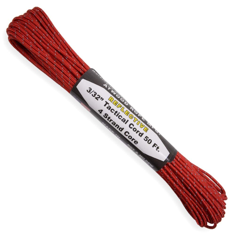 275 Tactical Paracord Reflective Red Made In The USA Polyester/Nylon (50 Ft