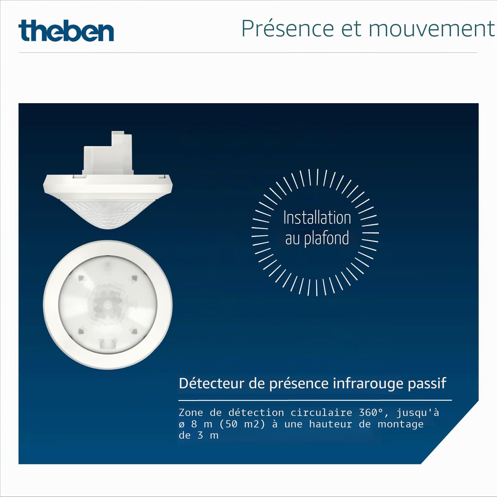 Theben 2080520 theRonda S360-100 WH détecteur de présence 360° 50 m²
