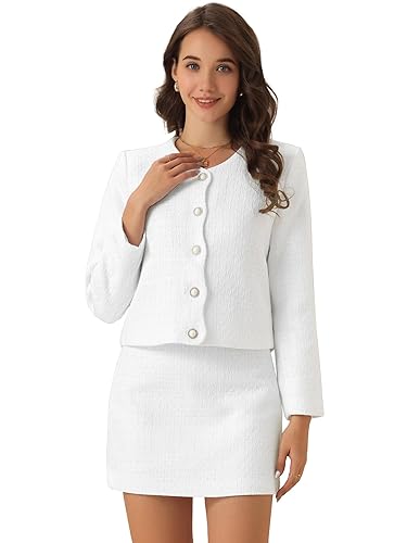 Allegra K Business Blazer Skirt for Women's 2 Piece Tweed