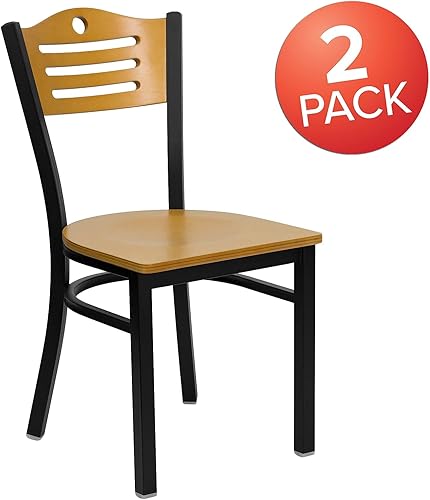 Miniatura 3 de Flash Furniture HERCULES Series - Silla de restaurante de metal con respaldo de listones negros, respaldo y asiento de madera natural