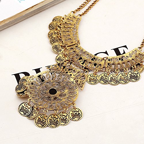 Kenfery Bohemian Retro Gothic Black Gemstone Carving Geometric Boho Statement Necklace Jewelry for Women (Retro Gold)4