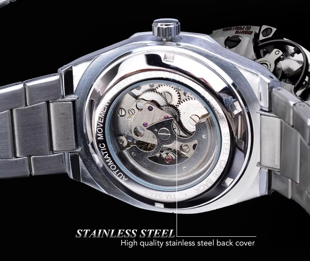 Mechanische Skelett-Uhr für Herren, automatisches Selbstaufziehendes offenes Herz-Design, Edelstahlband, Premium-Skelett-Uhr für lässige und formelle Kleidung