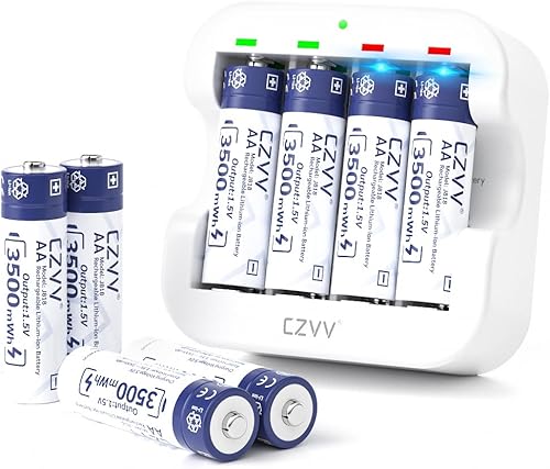 Miniatura 12 de Baterías recargables AA de litio de 1.5 V, paquete de 8 unidades de gran capacidad de 3500 mWh, doble A compatible con detección de batería baja