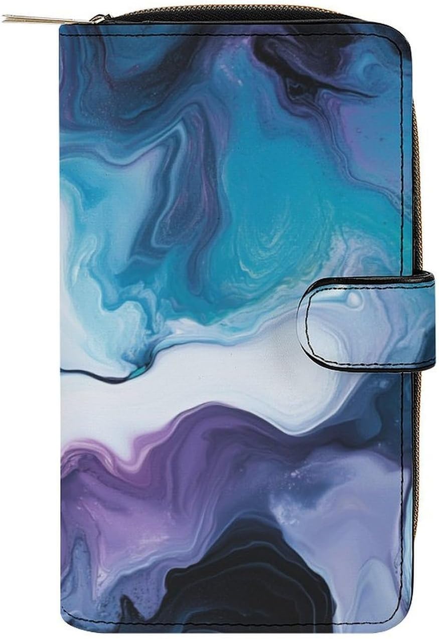 Abstract Blue Pattern Funny Long Slim Bifold Wallet Card Holder Purse with Buckle for Men Women