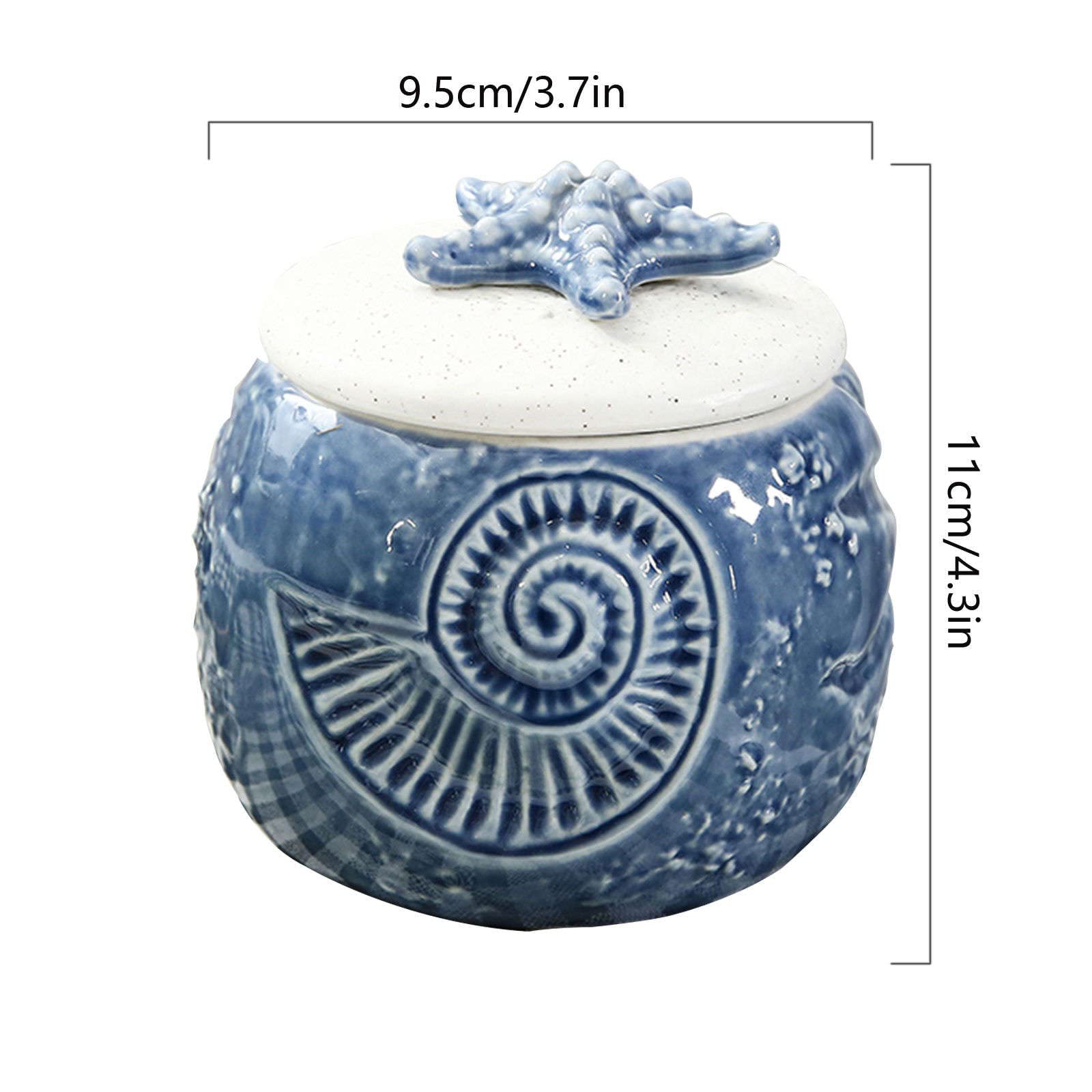 Keramische Zuckerdose,Gewürzbehälter, Zuckerdose mit Deckel, Keramik-Kaffee-Zuckerdosen, Zuckertopf, Zuckerbehälter, Gewürzglas, Salztopf, Gewürzbehälter – Blauer A-Seestern (Color : Blue B, Size :
