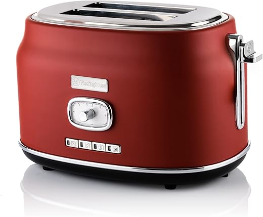 Westinghouse 2 Slice 800 Watts Retro Toaster | Removable Bun Attachment, 6 Browning Levels, Bread Centring, Defrosting, Warming & Stop Function,...