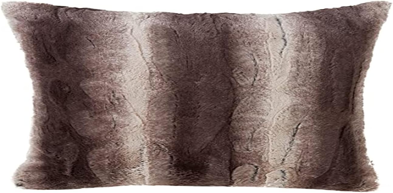 SARO Print Faux Fur Pillow Cover - 14" x 20" Chocolate Oblong 1 Pc.