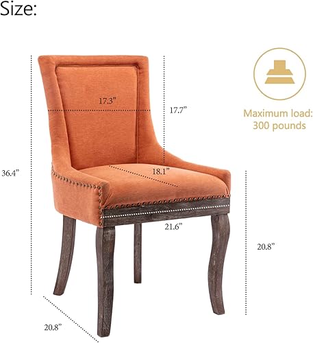 Miniatura 2 de Kiztir Juego de 2 sillas de comedor tapizadas, sillas de comedor de granja con patas de madera maciza, ribete de cabeza de clavo, silla de comedor