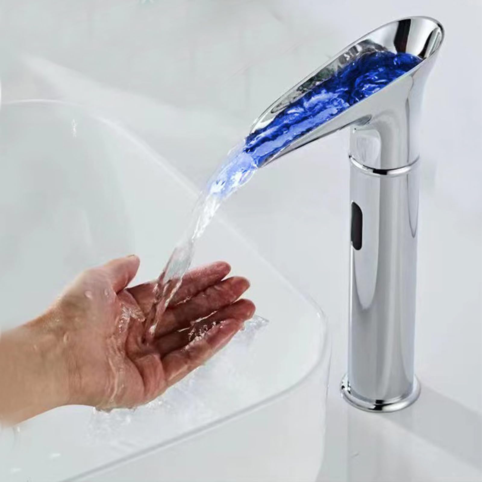 FQWNCIEG Basin Mixer Tap Bathroom Sink Taps Automatic Sensor Faucet Retro Waterfall for Basin Hot and Cold Water,Chrome,High Lavatory Sink Faucet