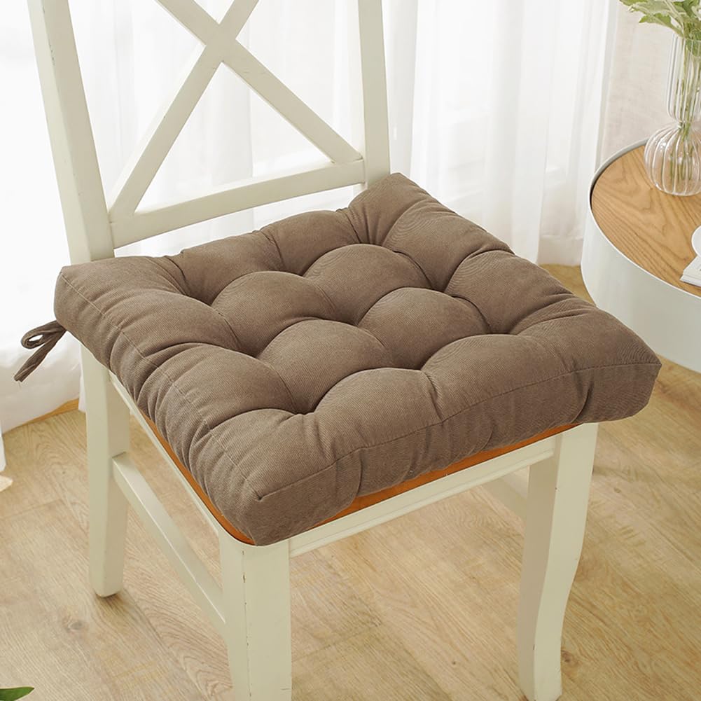 kuyouqi Corduroy Seat Cushion with Ties for Dining Chair, Square Thick Seat Pad Soft Armchair Booster Cubic Cushion for Home Office Garden (45 x 45 x 10 cm, Light Brown) โ image 1