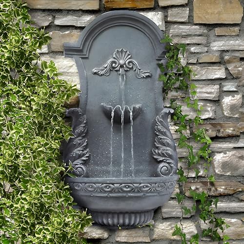Primrose 83cm Angel Wings Grey Wall Mounted Fountain Self Contained Garden Water Feature