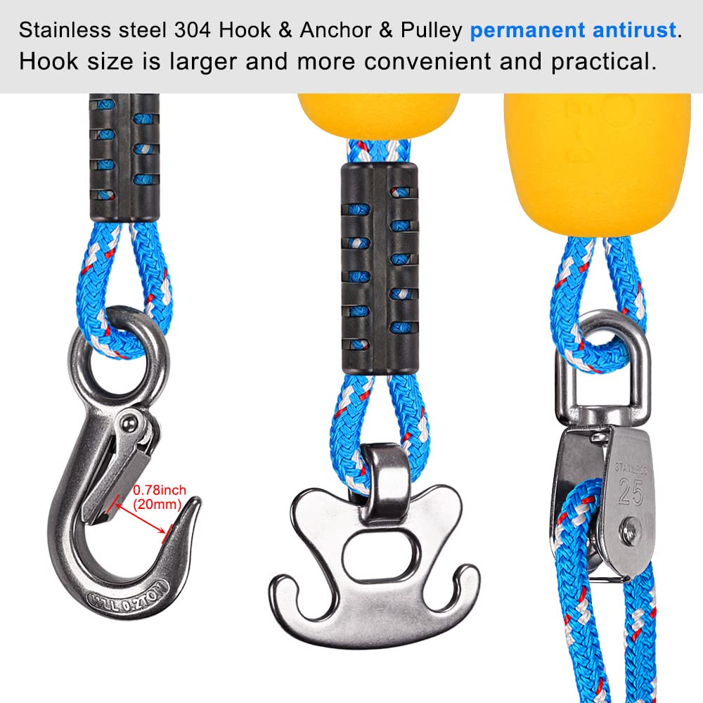 BeneLabel Boat Tow Harness with Stainless Steel Pulley and Quick Connector for Water Sports - Self Centering and Floating Design - for Tubing, Water Skiing and Wakeboarding