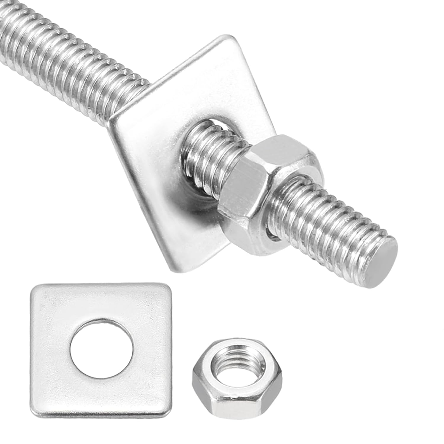 MECCANIXITY 1Set M6x500mm Fully Threaded Rod, 304 Stainless Steel Threaded Rods Bar Studs Right Hand Threads with Nut Square Washer for Structural Anchoring Fastening Screw